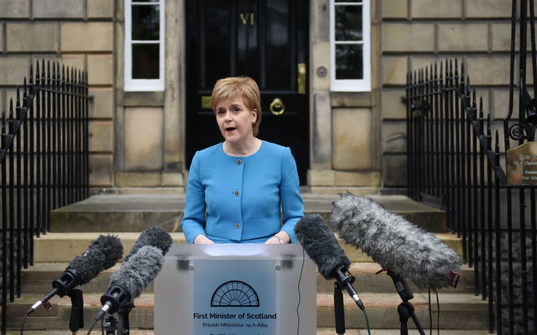 Scotland's First Minister and Leader of the Scottish National Party (SNP), Nicola Sturgeon, addresses the media after holding an emergency Cabinet meeting at Bute House in Edinburgh,