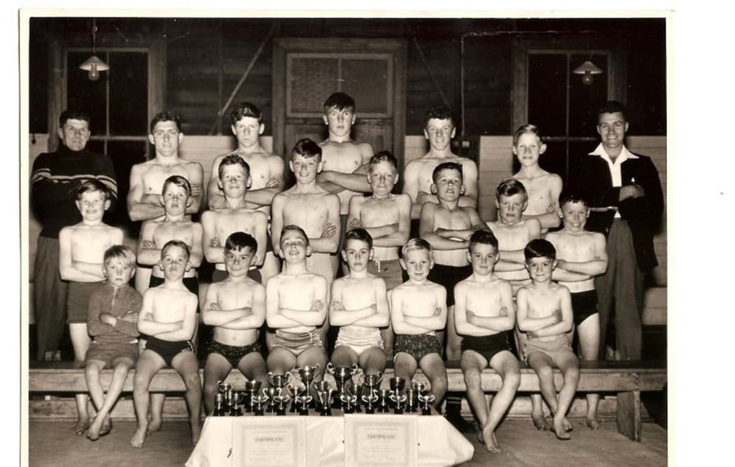 Graham Campbell is in the middle row - 3rd from left - Manutahi Wrestling Club 1953