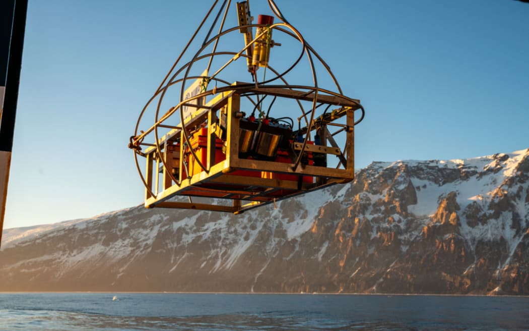 Crew perpare DTIS for launch just off the coast of Cape Adare in Antarctica.