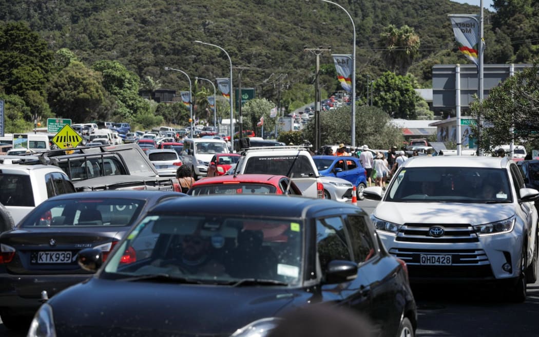 Cars are bumper to bumper on the roads at Waitangi.