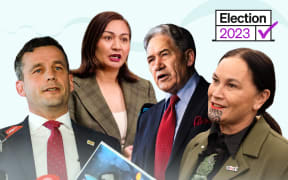 Election 2023: Collage of David Seymour, Marama Davidson, Winston Peters, and Debbie Ngarewa-Packer.