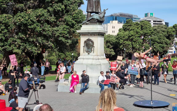 The Fired Up Stilettos group has taken their protest to the front of Parliament.