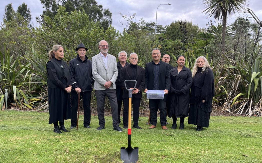 Mayor with the local board - local MP Lemauga - Cr Filipaina caption:Mayor Wayne Brown with local leaders at the launch of Māngere’s first Making Space for Water project. Photo/Auckland Council