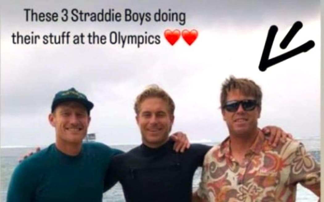 Australian Benjamin Lowe, an Olympic surfing judge, was disqualified for posing with fellow competitor Ethan Ewing and his manager Bede Dubic - Photo credit: TNTV