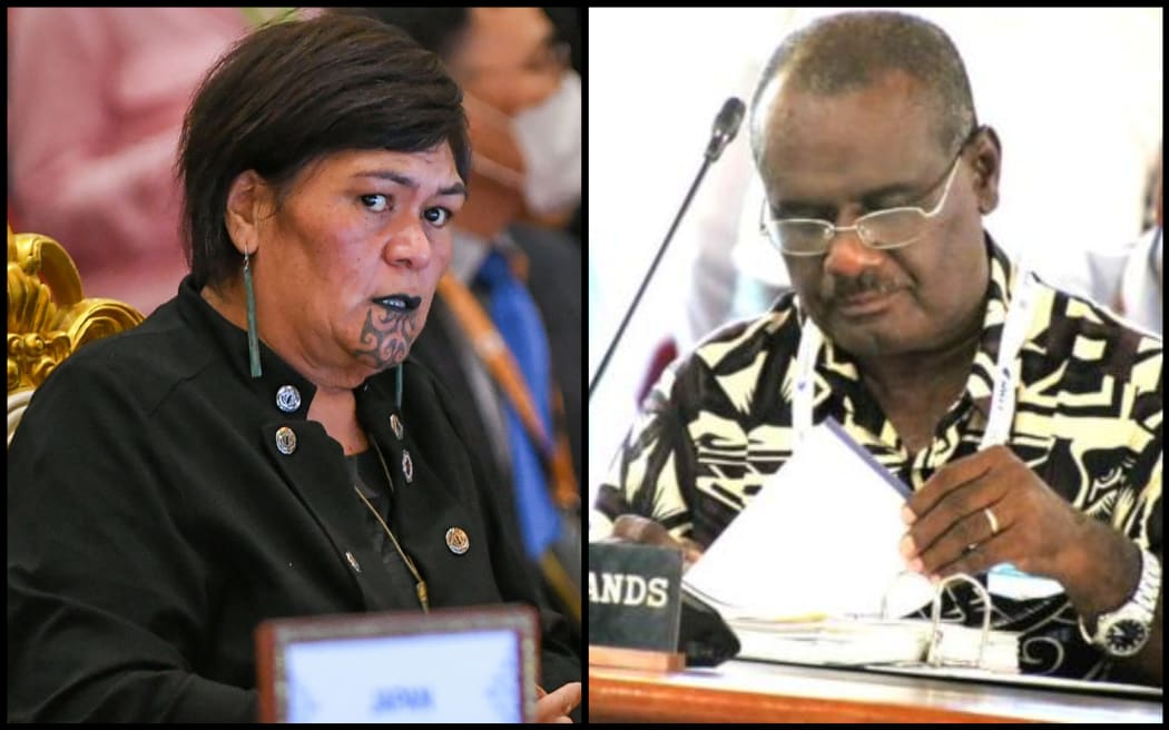 New Zealand Minister of Foreign Affairs Nanaia Mahuta and Solomon Islands Minister of Foreign Affairs Jeremiah Manele.