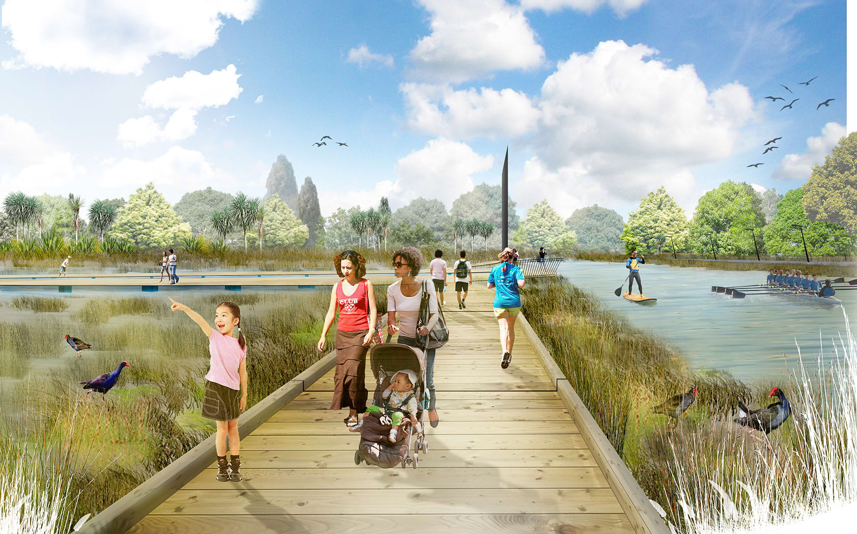 Artist's impressions of the Christchurch river red zone Avon River, from Regenerate Christchurch.