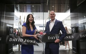 28072016 Photo: Rebekah Parsons-King. David Jones opens in Wellington, bringing international brands to New Zealand. Many of the big brands are available. Jessica Gomes, David Jones Ambassador and David Jones CEO John Dixon cutting the ribbon.