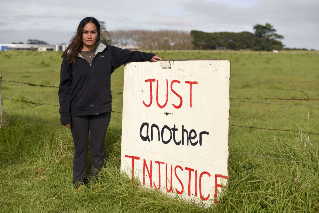 Pania Newton at Ihumātao a few weeks before police arrived to evict her and others from the land.