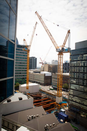 Building site of Seascape Apartments.  View from carpark ramp to the right of 88 Shortland Street.