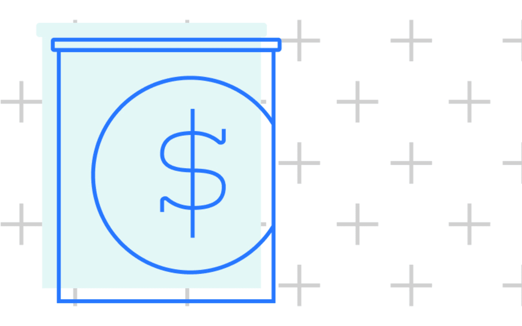 Stylised illustration of baby formula can and dollar sign