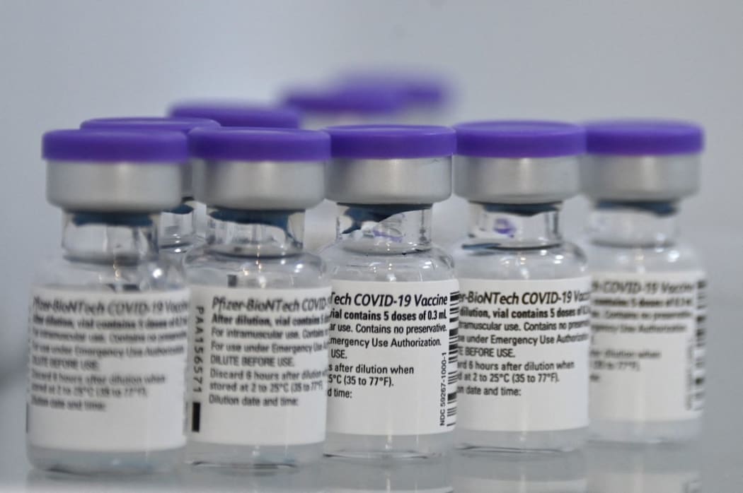 A photo shows Pfizer-BioNTech Covid-19 vaccine bottles at the Emile Muller hospital in Mulhouse, eastern France, on January 8, 2021.