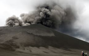 A giant plume of volcanic ash billowing from Mount Yasur volcano on Tanna Island in Vanuatu on May 26, 2010.