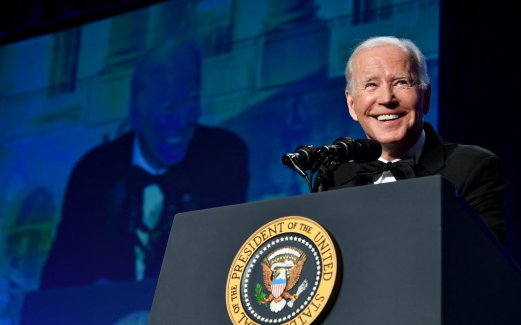 US President Joe Biden speaks during the White House Correspondents’ Association gala at the Washington Hilton Hotel in Washington, DC, on April 30, 2022. (Photo by Nicholas Kamm / AFP)