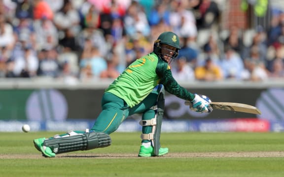 Rassie van der Dussen reverse sweeps during the Cricket World Cup 2019 match between Australia and South Africa at Old Trafford, Manchester on 6 July 2019.
Copyright photo: Graham Morris / www.photosport.nz