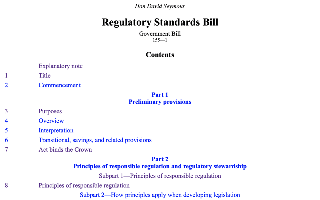 The full Regulatory Standards Bill is available online.