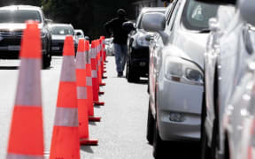 The queue at the St Lukes Covid-19 testing centre on 20/8/2021.