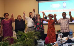 Delegates at the 2019 Council of Pacific Education Conference where Vanuatu's Neselinda Garae (second from right) was elected as the council's next president.