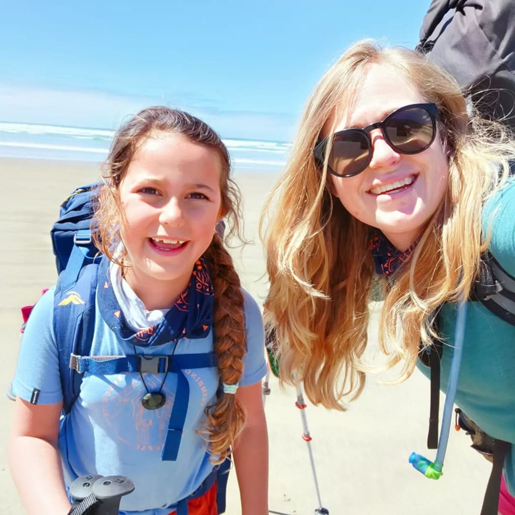 Victoria Bruce and her daughter Emilie, 7, on the Te Araroa Trail.