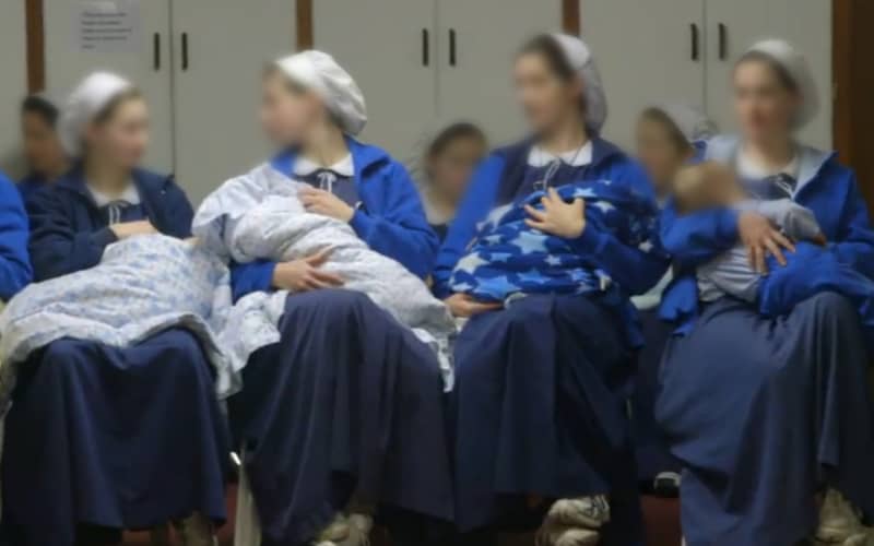 Mothers and children from the West Coast Christian community Gloriavale.