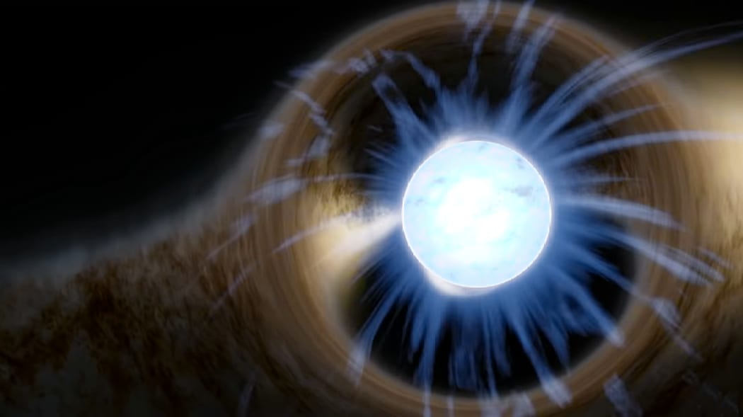 A computer rendering of the effects of gravitational lensing created by a neutron star