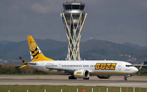 A Boeing 737 MAX 8-200 of Buzz company is preparing to take off on the runway of the Barcelona-El Prat Airport in Barcelona, Spain, on May 1, 2024. (Photo by Urbanandsport/NurPhoto) (Photo by Urbanandsport / NurPhoto / NurPhoto via AFP)