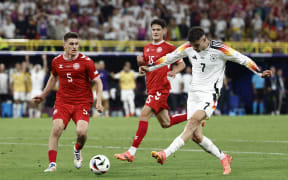 Germany's Kai Havertz shoots against Denmark during their Euro 2024 round-of-16 match.