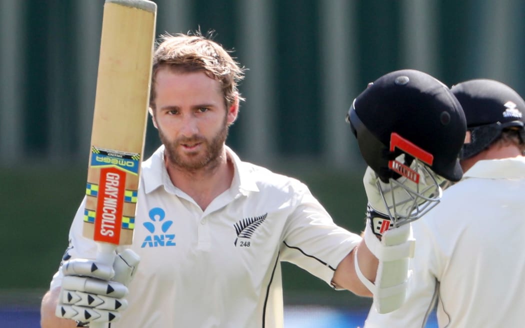 Black Caps captain celebrates his 16th test century.