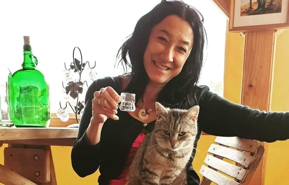 Corinne Ambler and Simba the winery cat in Budapest.