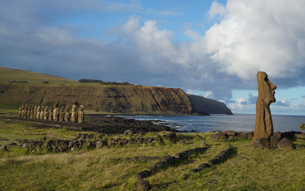 Moai stone statues on Rapa Nui Easter Island, 3700km off the Chilean coast in the Pacific Ocean, on 5 August, 2022.