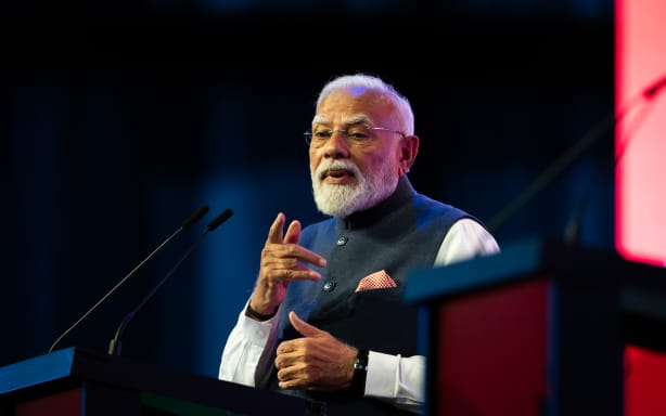 Indian PM Narendra Modi speaking at business event on Saturday