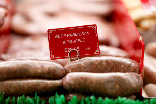 The winner of the 2025 The Great New Zealand Sausage Competition - beef, parmesan and truffle at Westmere Butchery.