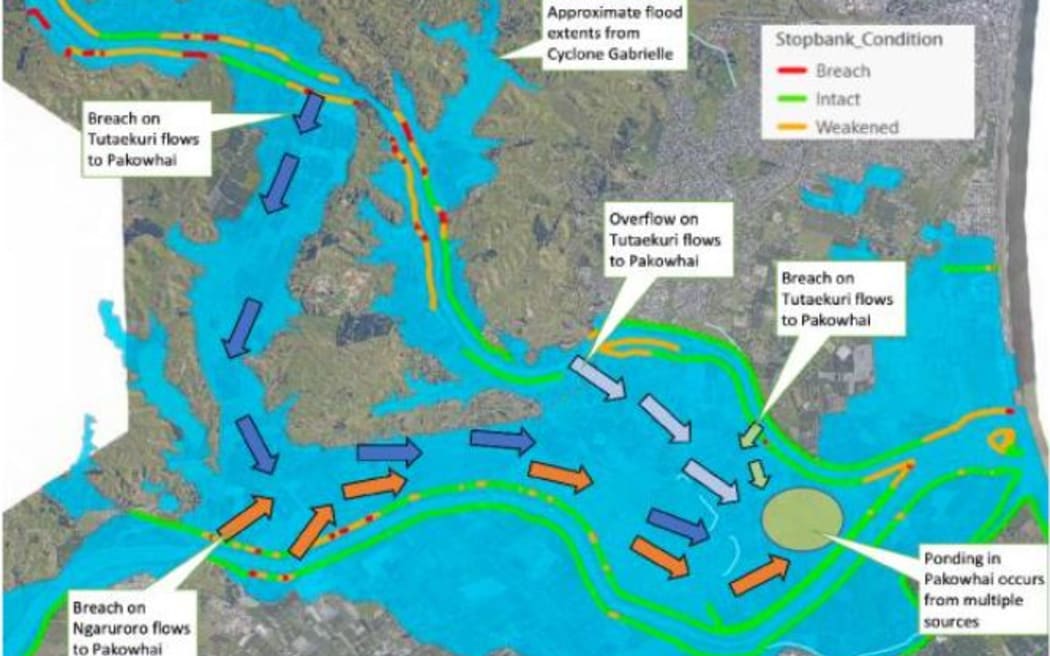 The review panel's diagram showing flooding impacts during Cyclone Gabrielle.