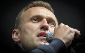 Russian opposition leader Alexei Navalny delivers a speech during a demonstration in Moscow on September 29, 2019.
