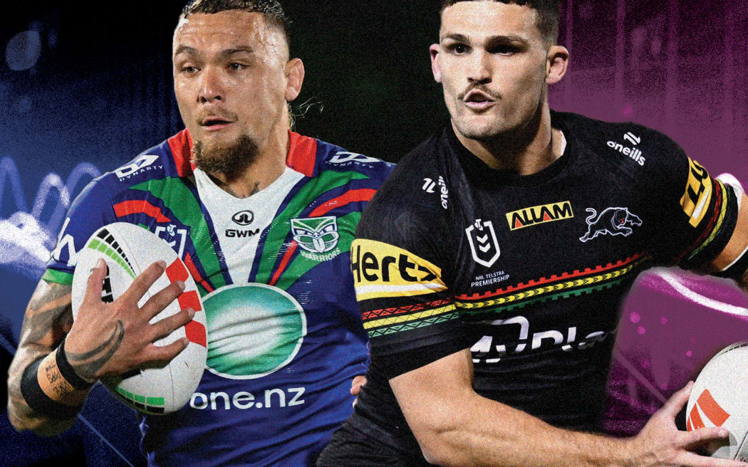 Warriors captain James Fisher-Harris and Penrith counterpart Nathan Cleary.