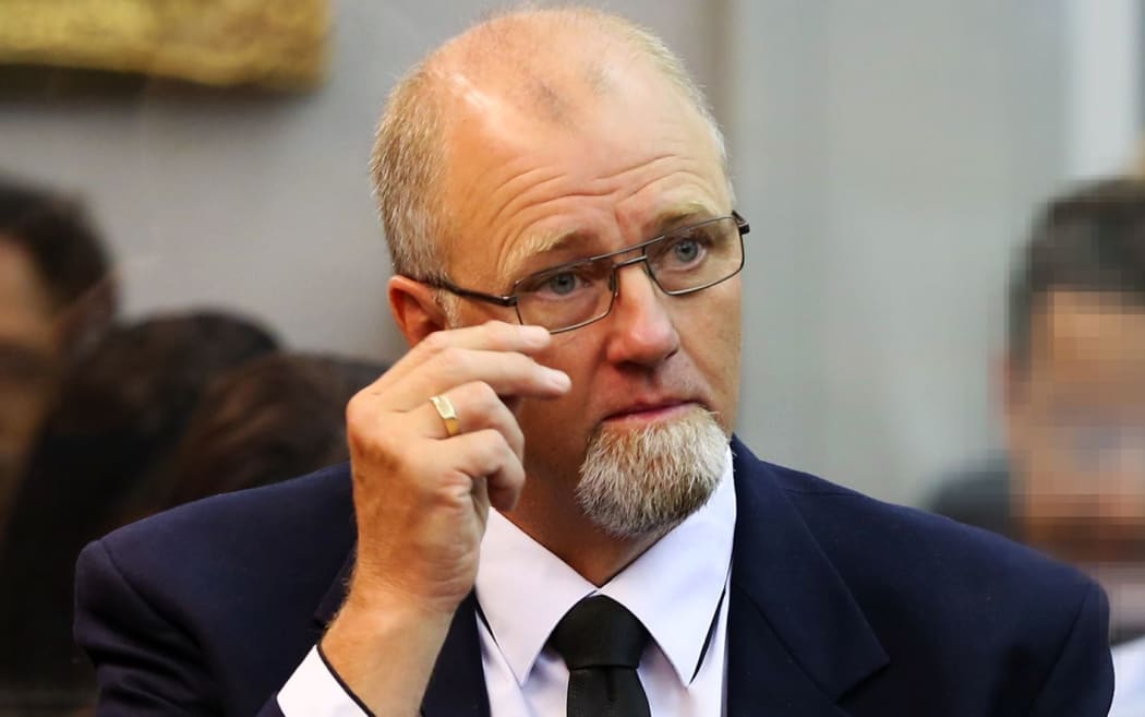 Mark Lundy on the opening day of his trial at the High Court in Wellington.