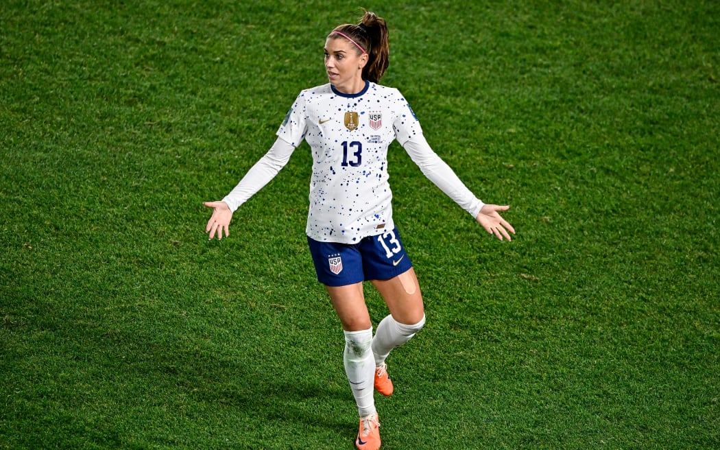 United States' Alex Morgan reacts during 2023 FIFA Women’s Football World Cup.