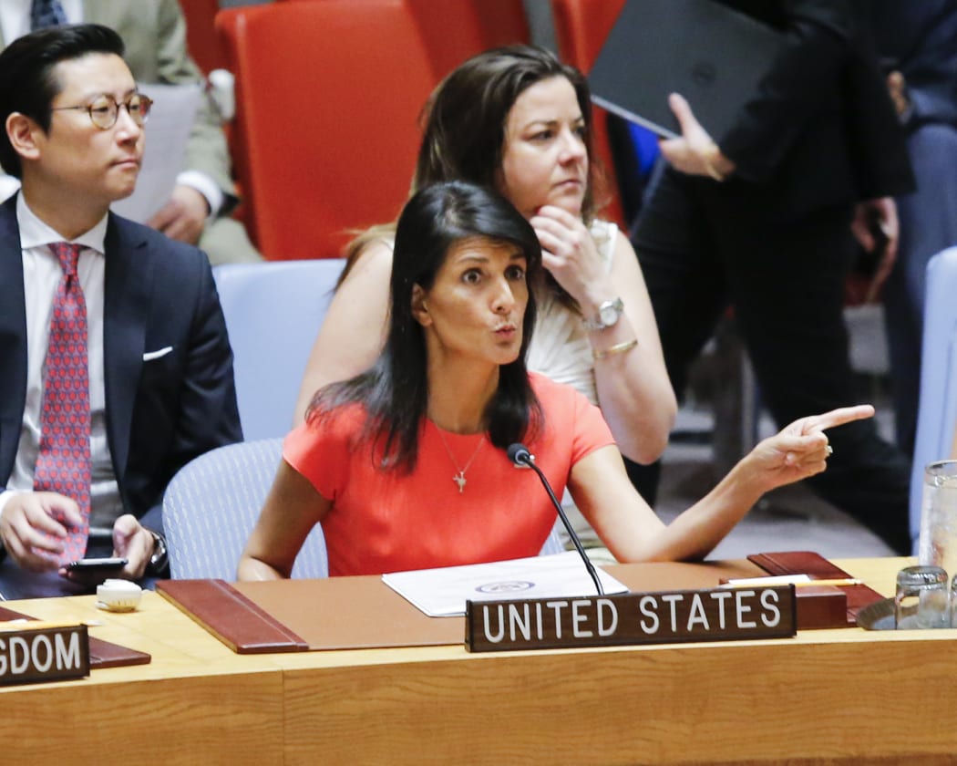 US Ambassador to the United Nations Nikki Haley speaks after voting on a US-drafted resolution toughening sanctions on North Korea at the Security Council.