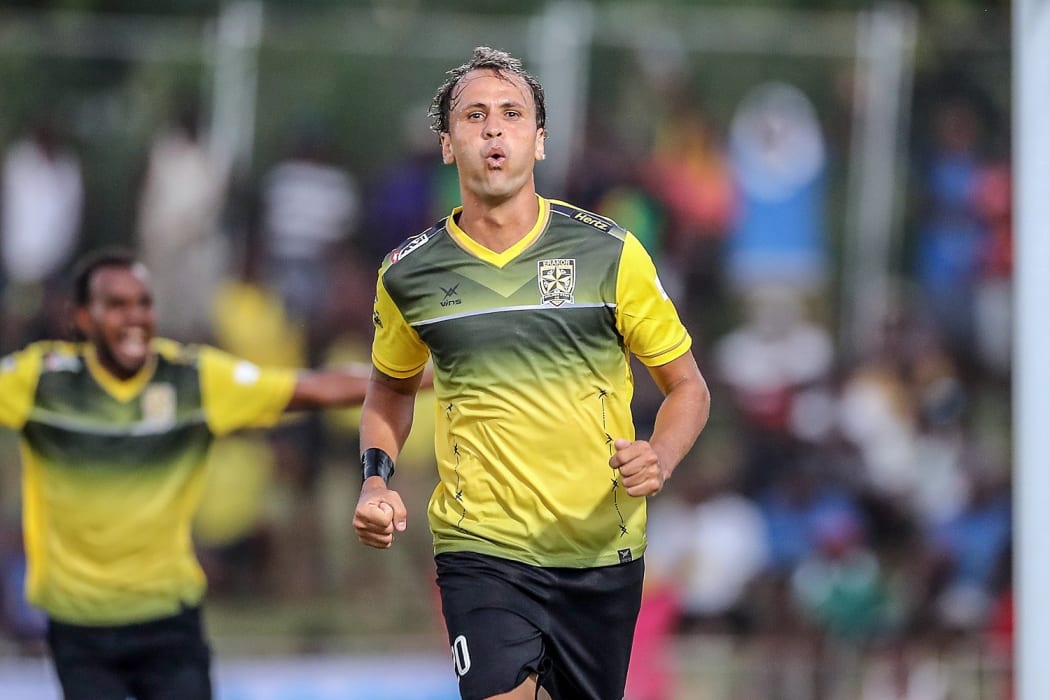 Erakor Golden Star's Elias Silvar Junior celebrates his goal.