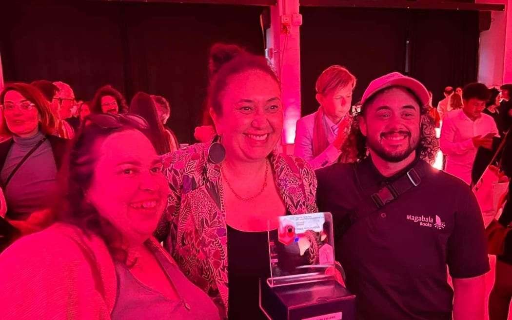 Eboni Waitere with Melena Cole Mandis and Arlie Alizzi from Magabala Books Australia.