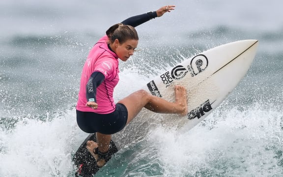 Taranaki's Paige Hareb.
Finals of the Surfing New Zealand National Championships 2021.