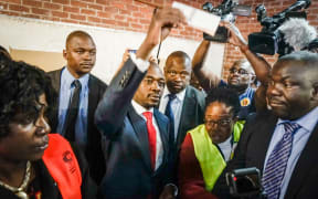 Zimbabwe's opposition leader Nelson Chamisa casts his vote.