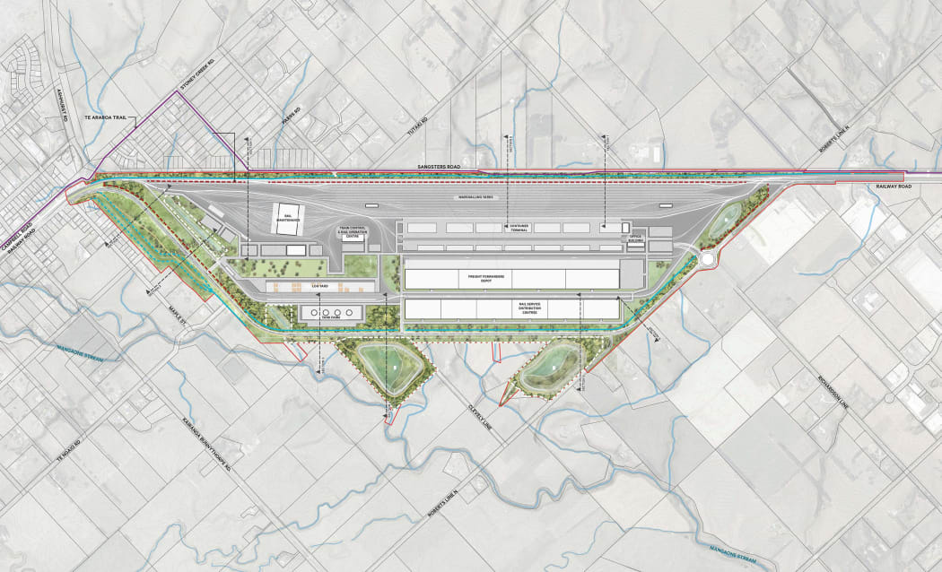 A map of KiwiRail's planned new Palmerston North yard