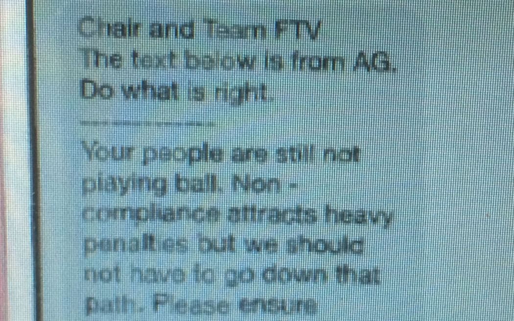 Text message from Fiji Attorney-General released by sacked Fiji TV execuctives