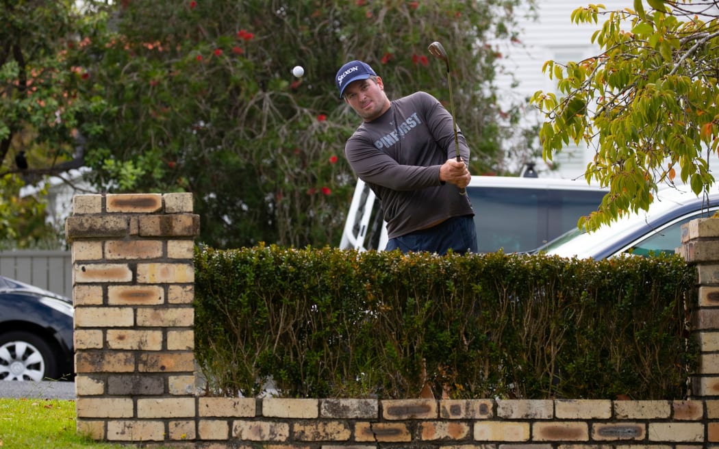 New Zealand Professional golfer Ryan Fox trains at his Auckland home, during the Covid-19 Level 4 Lockdown.