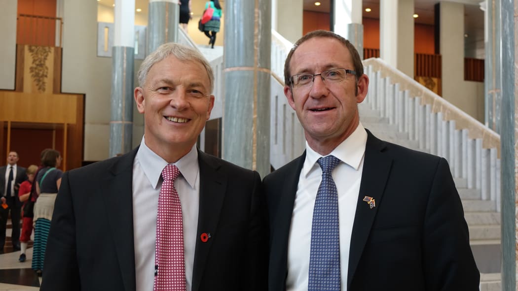 Labour MP Phil Goff, left, and leader Andrew Little at the Australian Parliament in Canberra on 25 November 2015.