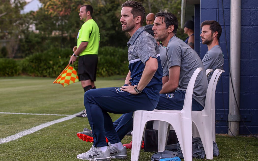 Auckland city coach Jose Figueira watches on during their league match against Tasman United.