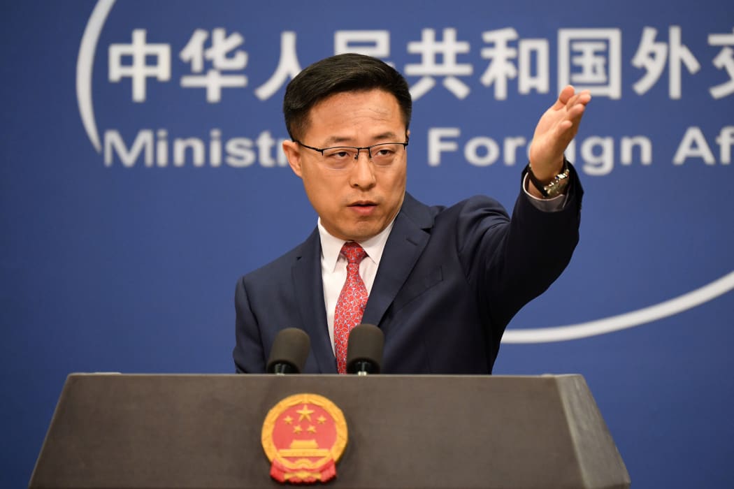 Chinese Foreign Ministry spokesman Zhao Lijian takes a question at the daily media briefing in Beijing on April 8, 2020.
