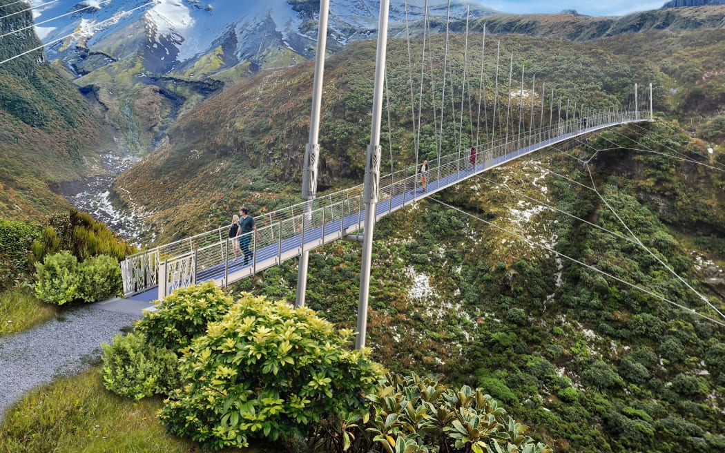 Work has begun on the Manganui Bridge in the Taranaki Crossing, as seen in this artist's interpretation.