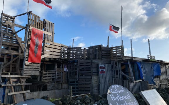 Ihumātao occupiers gathered to mark a year since the eviction notice for the disputed land was served, 23 July 2020.