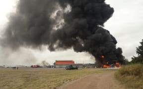 Smoke rises from a US millitary base in Lamu County, Kenya, after Somali extremist group al-Shabab said it attacked it on Sunday morning, 5 January 2020.